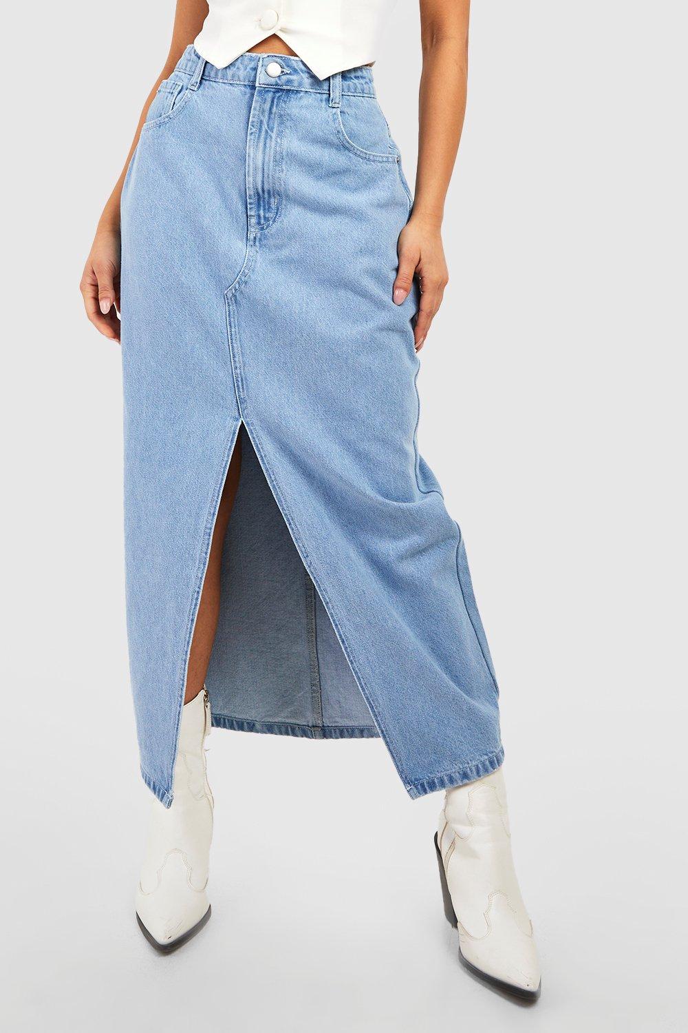 Mid length denim skirts for ladies best sale